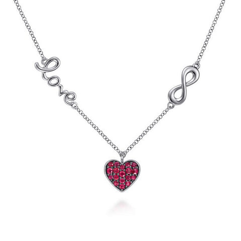 925 Sterling Silver Ruby Heart Love Infinity Necklace