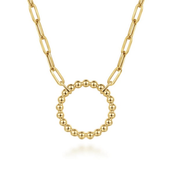 14K Yellow Gold Chain Necklace with Bujukan Circle
