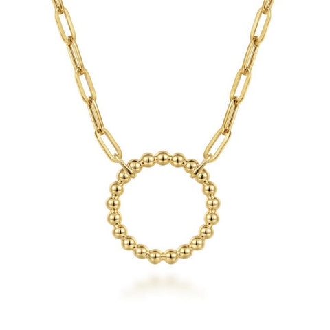 14K Yellow Gold Chain Necklace with Bujukan Circle