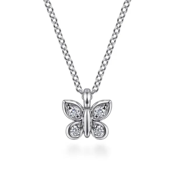 14K White Gold Diamond Butterfly Pendant Necklace