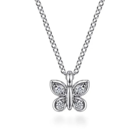 14K White Gold Diamond Butterfly Pendant Necklace