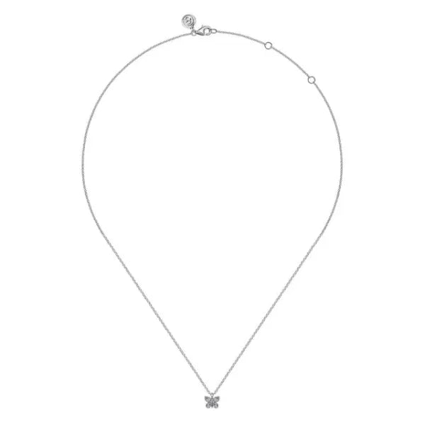 14K White Gold Diamond Butterfly Pendant Necklace