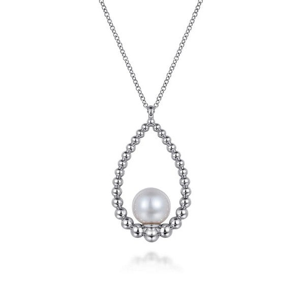 Lady's White Silver Bukujan Pearl Teardrop Necklace