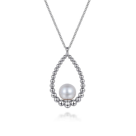 Lady's White Silver Bukujan Pearl Teardrop Necklace