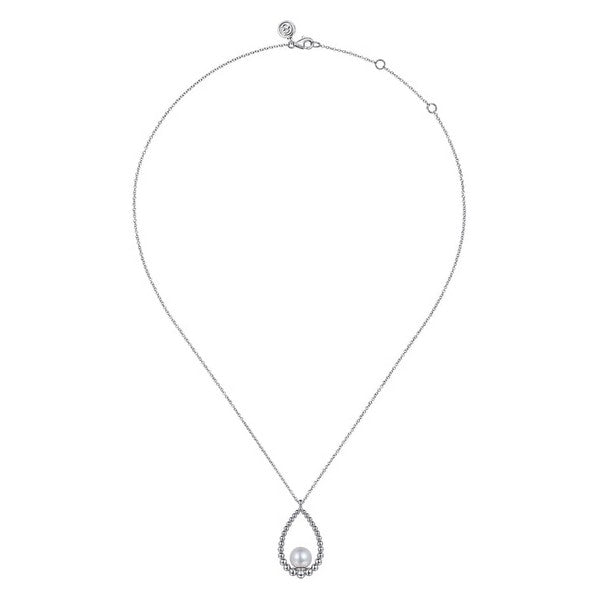 Lady's White Silver Bukujan Pearl Teardrop Necklace
