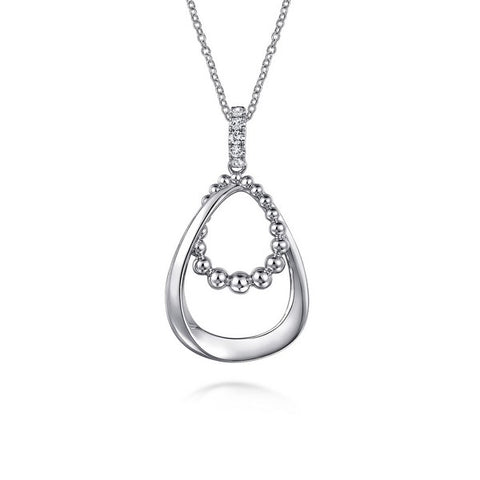 925 Sterling Silver White Sapphire Bujukan Teardrop Pendant Necklace