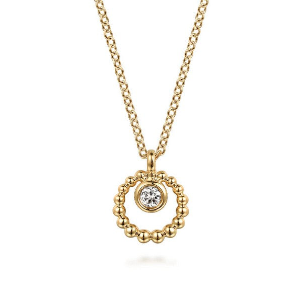14K Yellow Gold Bujukan and White Sapphire Pendant Necklace