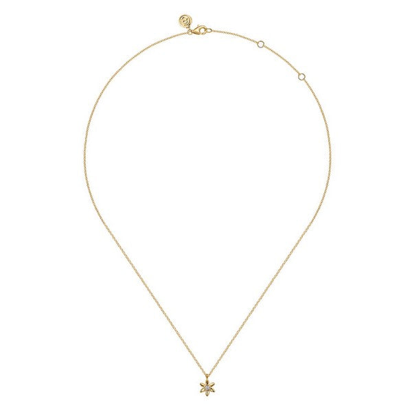 14K Yellow Gold White Sapphire Floral Pendant Necklace