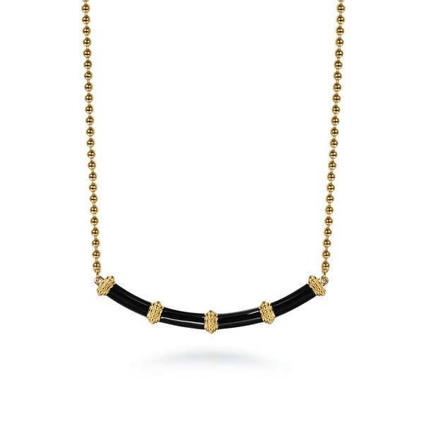 14K Yellow Gold Bujukan Bar Necklace with Black Enamel