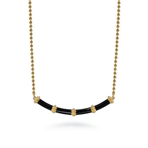 14K Yellow Gold Bujukan Bar Necklace with Black Enamel