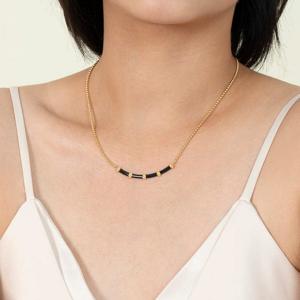 14K Yellow Gold Bujukan Bar Necklace with Black Enamel