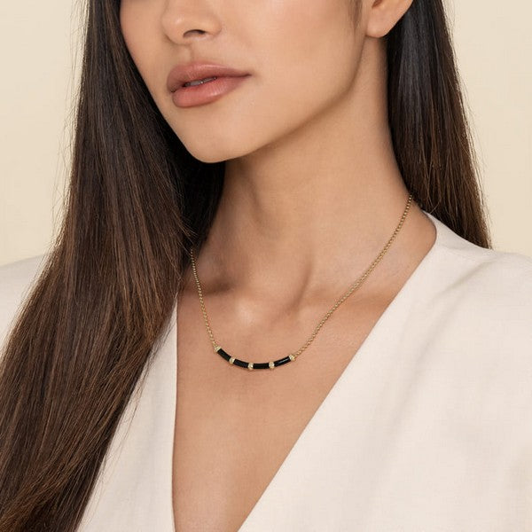 14K Yellow Gold Bujukan Bar Necklace with Black Enamel