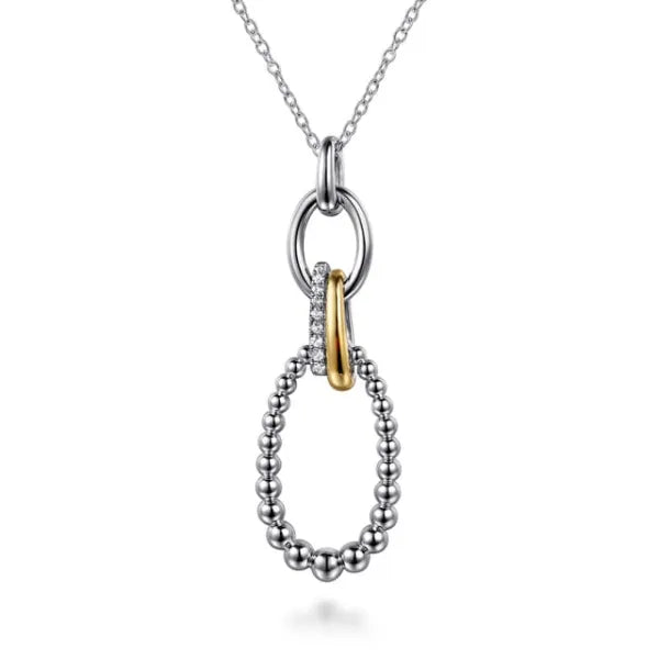 Lady's Two Tone Silver And 14K Gold Bujukan White Sapphire Necklace