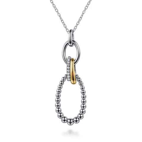 Lady's Two Tone Silver And 14K Gold Bujukan White Sapphire Necklace