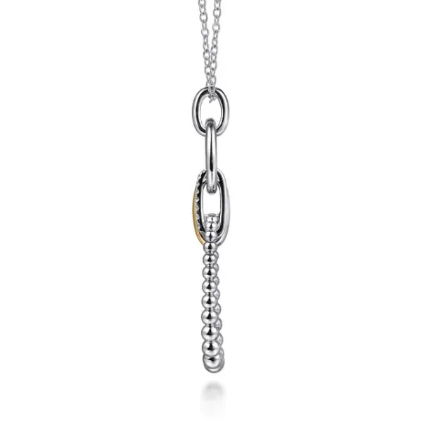 Lady's Two Tone Silver And 14K Gold Bujukan White Sapphire Necklace