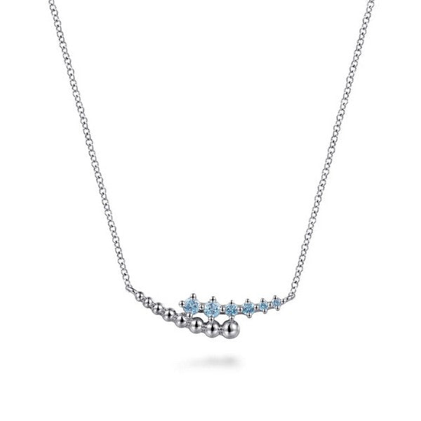 Sterling Silver Bujukan and Blue Topaz Bypass Bar Necklace