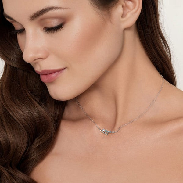 Sterling Silver Bujukan and Blue Topaz Bypass Bar Necklace