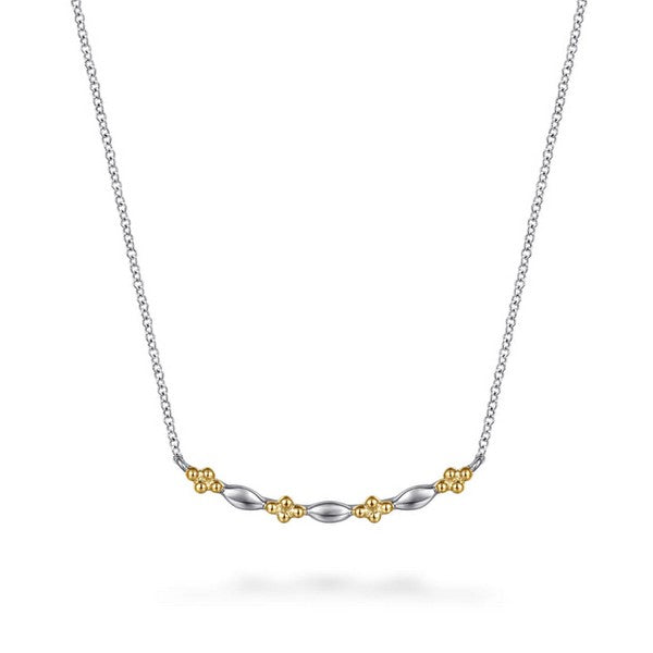 14K Yellow Gold & 925 Sterling Silver Bujukan Two Tone Bar Necklace