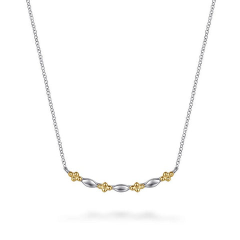 14K Yellow Gold & 925 Sterling Silver Bujukan Two Tone Bar Necklace