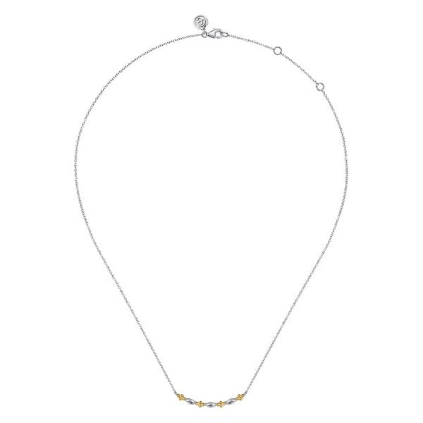 14K Yellow Gold & 925 Sterling Silver Bujukan Two Tone Bar Necklace