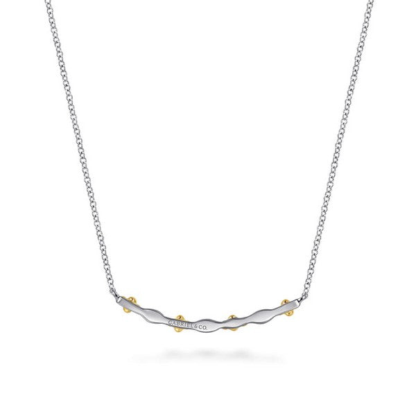 14K Yellow Gold & 925 Sterling Silver Bujukan Two Tone Bar Necklace