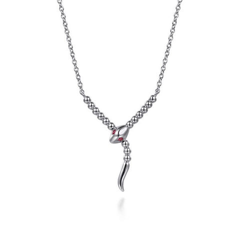 Sterling Silver Snake Bujukan Ruby Y Necklace