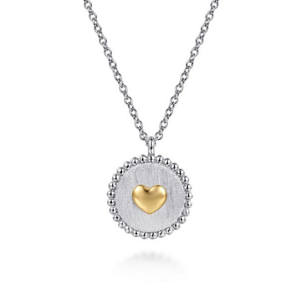 14K Yellow Gold & 925 Sterling Silver Bujukan Heart Medallion Pendant Necklace