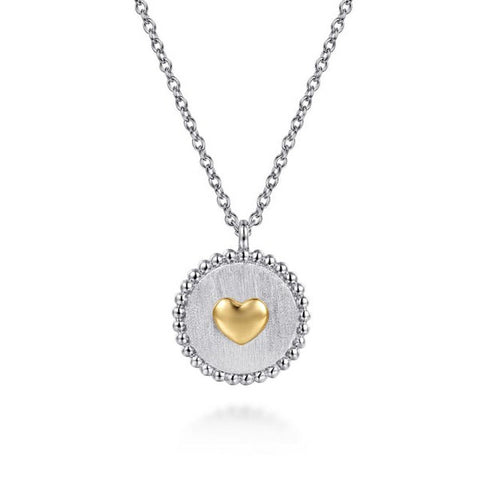 14K Yellow Gold & 925 Sterling Silver Bujukan Heart Medallion Pendant Necklace