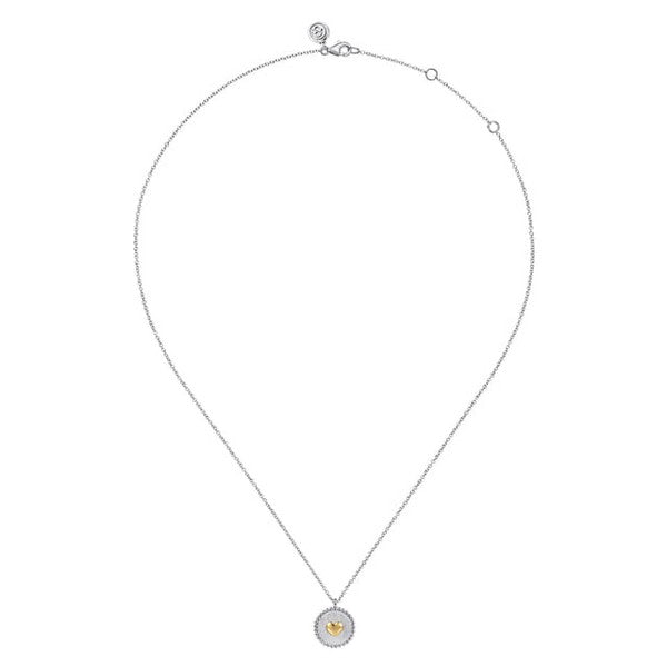 14K Yellow Gold & 925 Sterling Silver Bujukan Heart Medallion Pendant Necklace