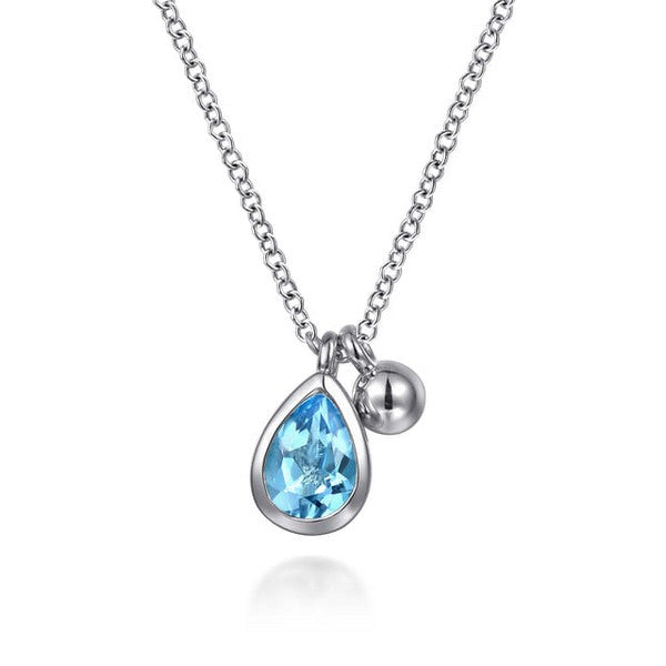 Sterling Silver Pear Blue Topaz Bujukan Pendant Necklace