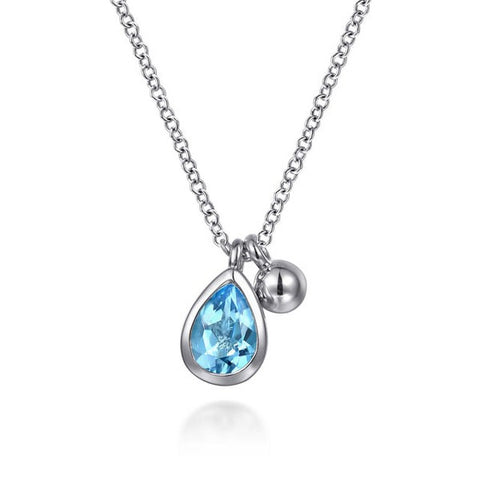 Sterling Silver Pear Blue Topaz Bujukan Pendant Necklace