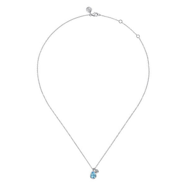 Sterling Silver Pear Blue Topaz Bujukan Pendant Necklace