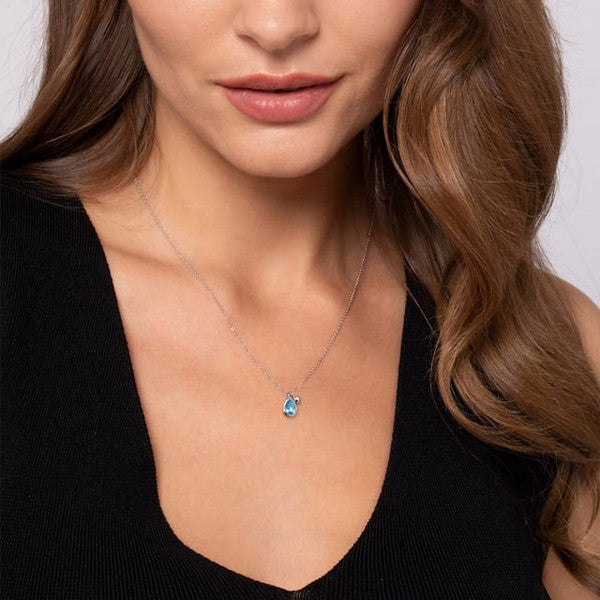 Sterling Silver Pear Blue Topaz Bujukan Pendant Necklace