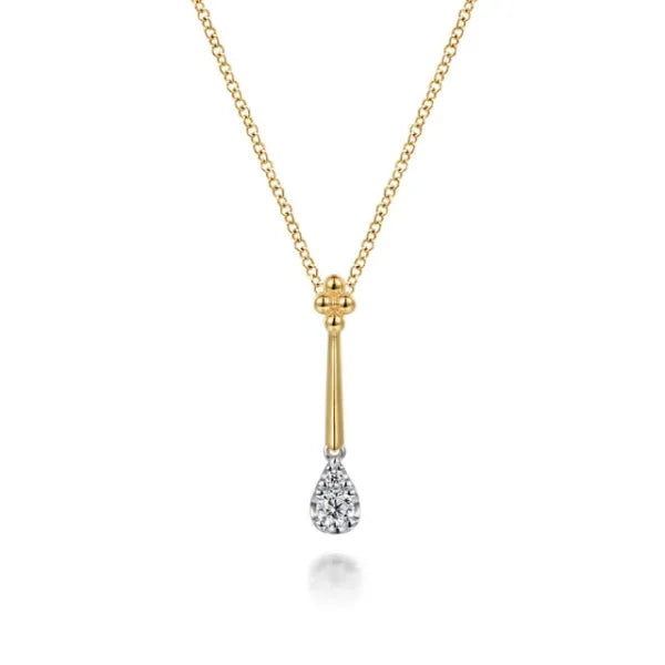 14K White & Yellow Gold Bujukan and 0.17ct Diamond Teardrop Pendant Necklace