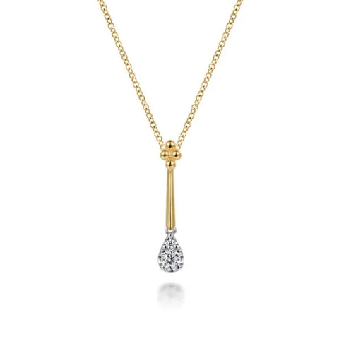 14K White & Yellow Gold Bujukan and 0.17ct Diamond Teardrop Pendant Necklace