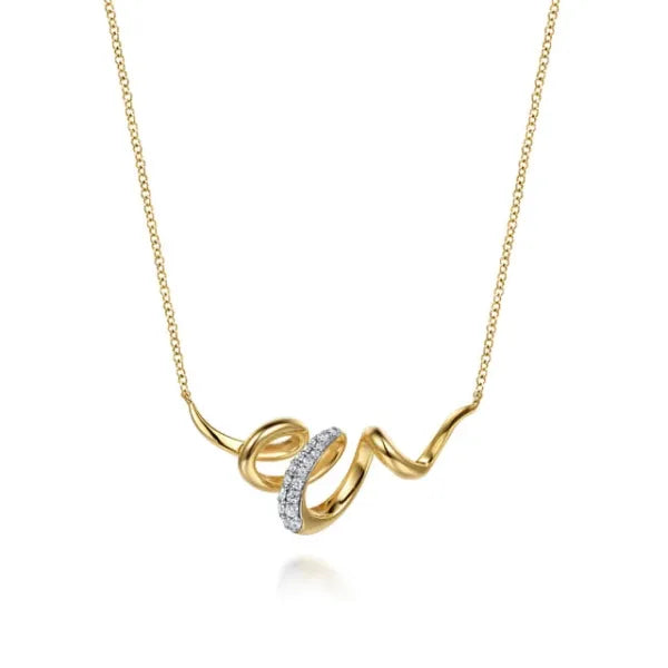 14K White & Yellow Gold 0.17ct Diamond Swirl Bar Necklace