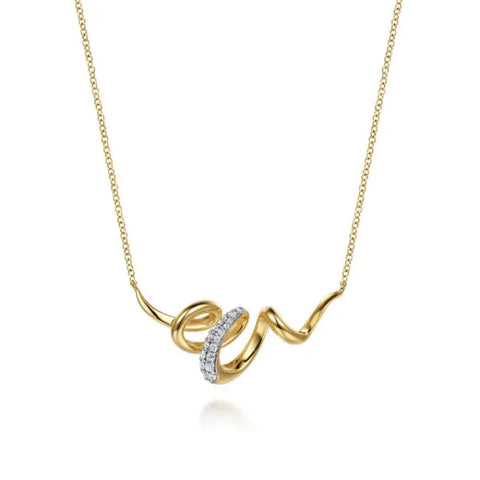 14K White & Yellow Gold 0.17ct Diamond Swirl Bar Necklace