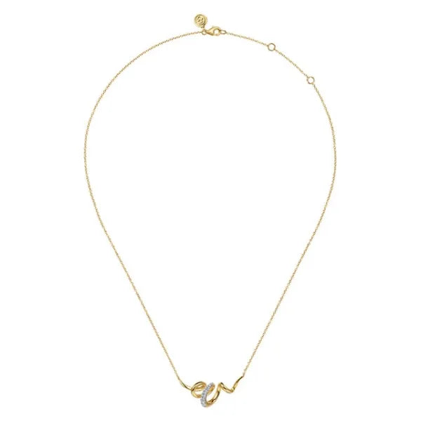 14K White & Yellow Gold 0.17ct Diamond Swirl Bar Necklace