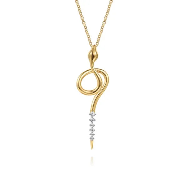 14K Yellow Gold 0.18ct Diamond Snake Drop Necklace
