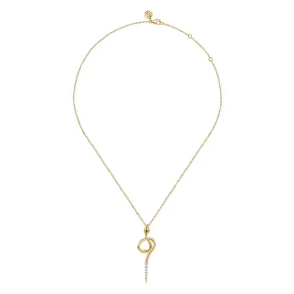 14K Yellow Gold 0.18ct Diamond Snake Drop Necklace