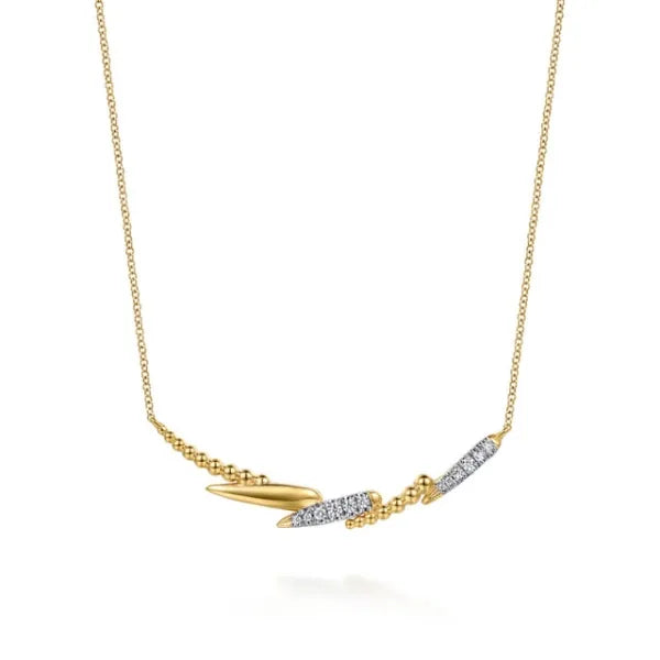 14K Yellow Gold Bujukan and 0.15ct Diamond Bar Necklace