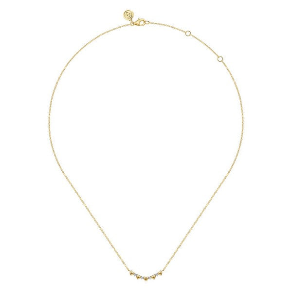 14K Yellow Gold Diamond and Heart Bar Necklace