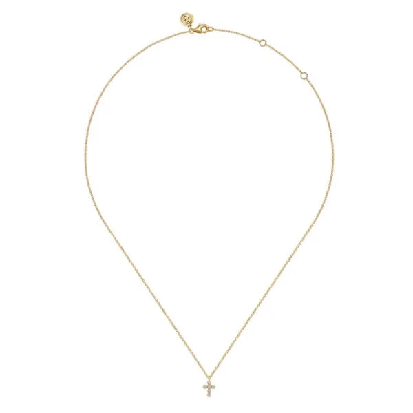 14K Yellow Gold Diamond Cross Pendant Necklace