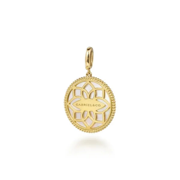 14K Yellow Gold Bujukan Diamond and Mother of Pearl Medallion Pendant