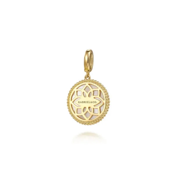 14K Yellow Gold Bujukan 0.09ct Diamond and Mother of Pearl 2.05 ctMedallion Pendant
