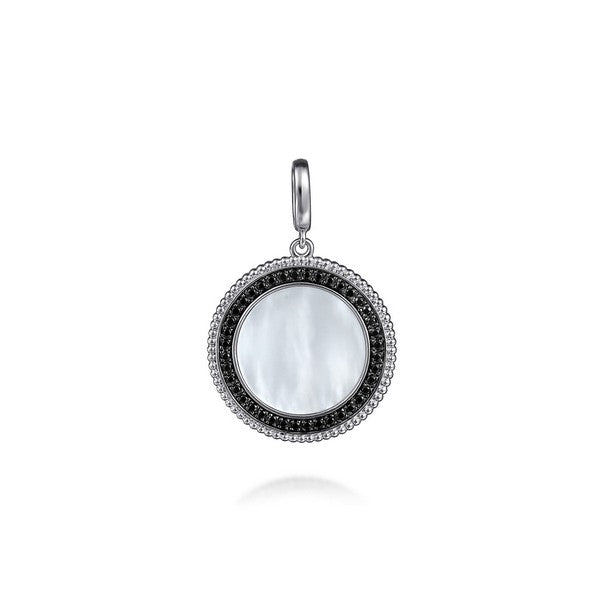 925 Sterling Silver White Mother Pearl and Black SpinelBujukan Medallion Pendant