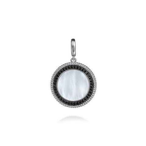 925 Sterling Silver White Mother Pearl and Black SpinelBujukan Medallion Pendant
