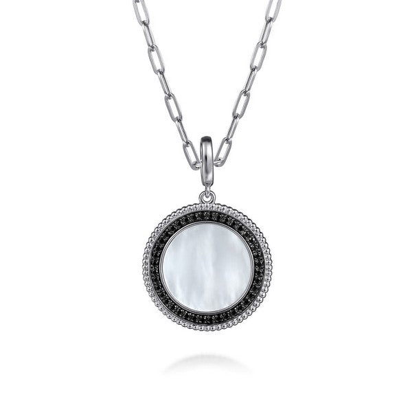 925 Sterling Silver White Mother Pearl and Black SpinelBujukan Medallion Pendant