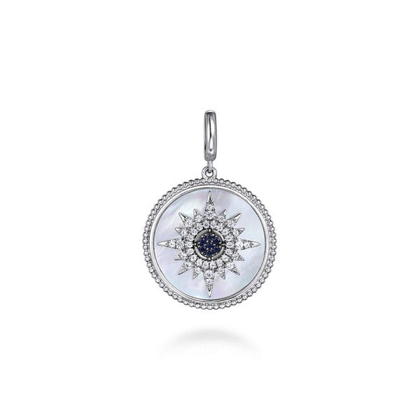 925 Sterling Silver Starburst Blue Sapphire and White Sapphire Bujukan Medallion Pendant