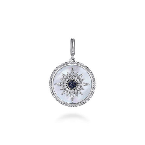 925 Sterling Silver Starburst Blue Sapphire and White Sapphire Bujukan Medallion Pendant